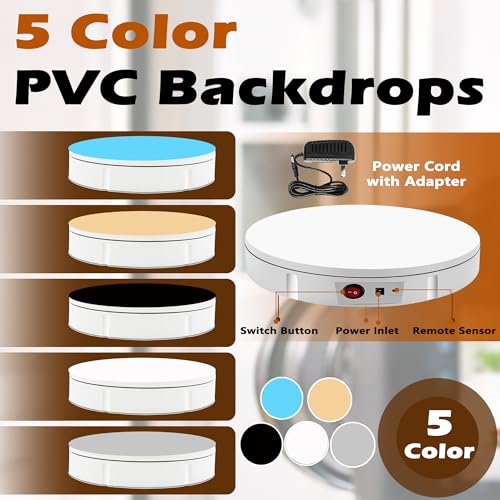 PROLEE Rotating Platform 12Inch/360lbs Capacity, 360 Degree Rotating Display Stand, Rotating Turntable for Photography, Remote Motorized Electric Turntable with 5 Colour Surface Covers and Carry Bag - color: White