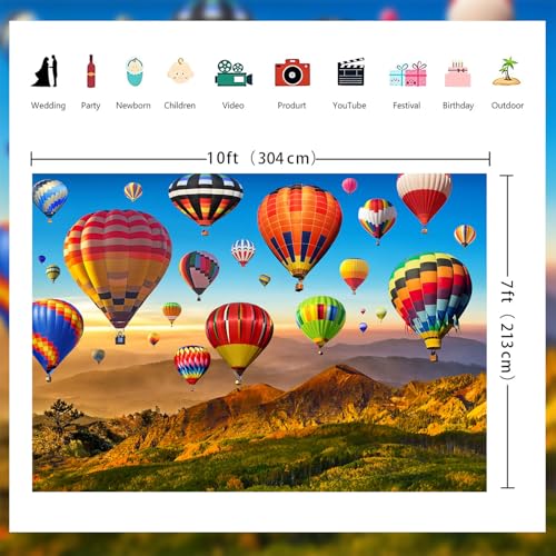 Hot Air Balloon Backdrop Bridal Wedding Rainbow Sky Colorful Mountain Photography Background Baby Shower Children's Adult Birthday Party Decoration Supplie Portrait Photo Studio Props 10X7ft - size: 10x7ft