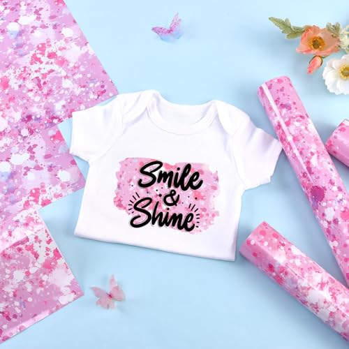Tintnut Pink White Splash Heat Transfer Vinyl - 6 Sheets 10"x12"Watercolor HTV Patterned HTV Iron On Vinyl for T-Shirts Hats Clothes - color: Pink-6pcs