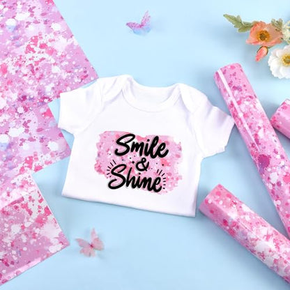 Tintnut Pink White Splash Heat Transfer Vinyl - 6 Sheets 10"x12"Watercolor HTV Patterned HTV Iron On Vinyl for T-Shirts Hats Clothes - color: Pink-6pcs