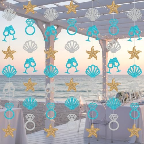 Xinnun Last Toast on The Coast Decorations Seashell Beach Bachelorette Hanging Banners Garland Coastal Cutouts Ribbon Streamers for Champagne Birthday Bridal Engagement Wedding Party Decor (Coast) - style: Coast