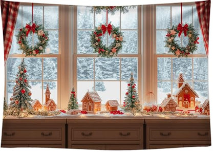 10x8 FT Christmas Gingerbread House Backdrop Natural Snow Outside Xmas Backdrops for Photography Gingerbread House Christmas Party Decorations Family Photo Shoot Props Banner - size: 10x8 FT