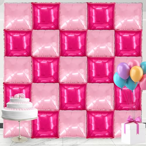 25PCS Pink Square Foil Balloon Set, Double-Sided Light Pink & Hot Pink Backdrop Wall for Birthday Party, Shower, Sweet 16 Decorations - color: Pink 、rose Red