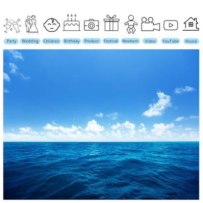 Ocean Backdrop 5x3ft Sea Blue Water Natural Scenery Photography Background Baby Shower Wedding Birthday Party Decor Kids Girl Boy Photoshoot Props - size: 5X3FT