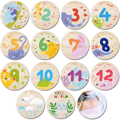 Wooden Baby Monthly Milestone Cards with Birth Announcement Sign Newborn Anniversary Cards Photography Props Baby Shower Gifts for Boys and Girls (Baby Milestone Cards) - color: Monthly Milestone Cards