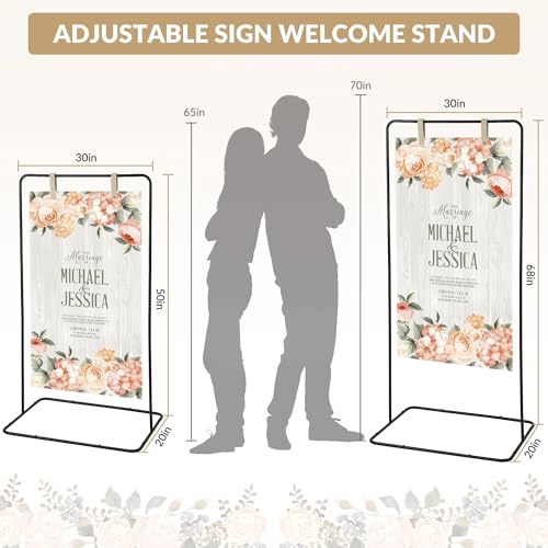 Garvee Wedding Welcome Sign Stand, 50/68 in Adjustable Metal Wedding Sigh Holder with 4 Faux Leather Straps, Hanging Sign Stand for Display Party Baby Shower, Black