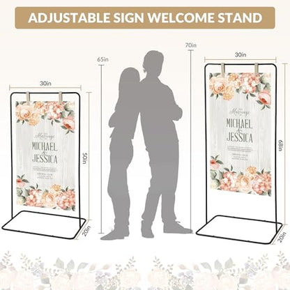 Garvee Wedding Welcome Sign Stand, 50/68 in Adjustable Metal Wedding Sigh Holder with 4 Faux Leather Straps, Hanging Sign Stand for Display Party Baby Shower, Black