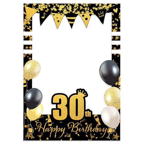 30 Years Old Birthday Photo Frame Black Gold 30th Birthday's Theme DIY Funny Handheld Paper Photo-Props Background Photography for Birthday Party Decoration Supplies - color: 30th Birthday Party Photobooth Props