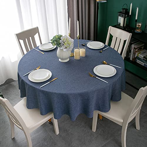 Qidordour Round Tablecloth, 48 inch Diameter, Faux Linen Table Cloth, Water Resistant Spill-Proof Wipeable Polyester Dining Table Cover for Kitchen Restaurant Buffet Tabletop Decoration, Denim Blue - color: Denim Blue, size: 48" (Round)