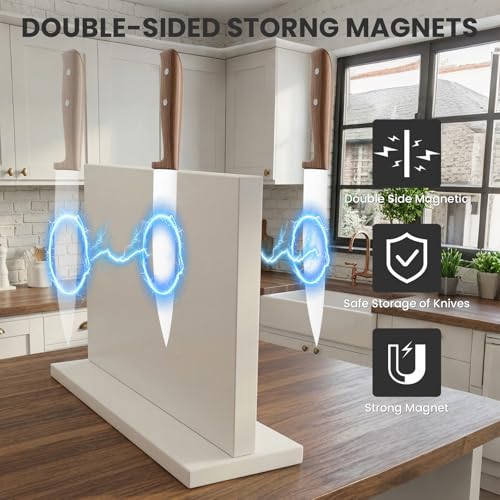 THMINS White Magnetic Knife Holder, Double-Sided Magnetic Knife Block Universal Multi-function Display Rack for Kitchen Counter - size: 11.6x8.5 inch White