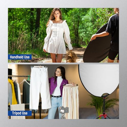 NEEWER 32"/80cm Light Reflector, 5 in 1 Foldable Multi Disc Photography Light Diffuser Translucent/Silver/Gold/White/Black with Clamp/Grips, 3/8" Thread/Cleaning Cloth for Outdoor Lighting, RF-80II - style: 80cm w/Cleaning Cloth