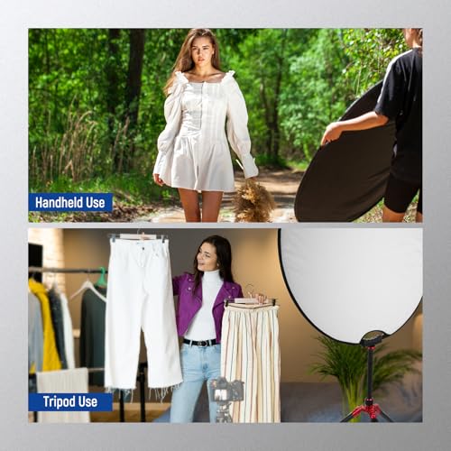 NEEWER 32"/80cm Light Reflector, 5 in 1 Foldable Multi Disc Photography Light Diffuser Translucent/Silver/Gold/White/Black with Clamp/Grips, 3/8" Thread/Cleaning Cloth for Outdoor Lighting, RF-80II - style: 80cm w/Cleaning Cloth