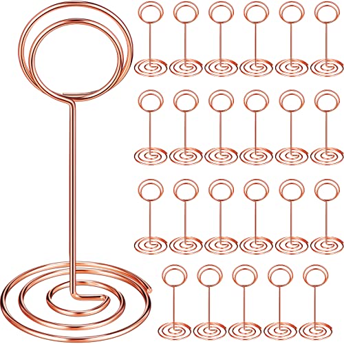TecUnite 24 Pieces 3.35 Inch Table Number Holder Place Card Photo Holder Picture Name Menu Clips Memo Cards Stand for Wedding Reception Anniversary Birthday Party Centerpieces (Rose Gold) - color: Rose Gold