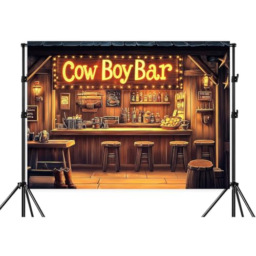 12X10ft Western Cowboy Backdrop Banner Wild West Vintage Rustic Wooden Cowboy Bar Photography Background Rustic Saloon Kid Party Decor, Western Theme Cowboy Birthday Banner Photo Studio Props - color: Brown, size: 12X10FT