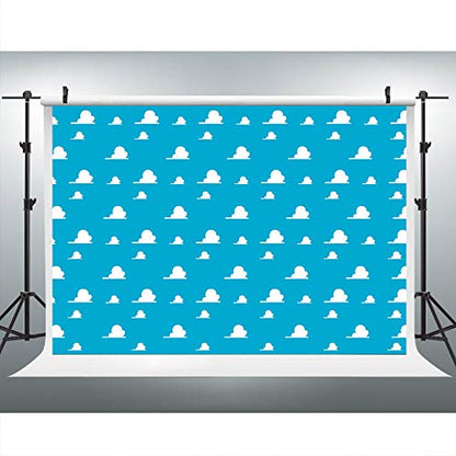 Blue Toy Backdrops for Baby Shower 10X7FT White Clouds Wallpaper Photography Backgrounds for Children Kids Birthday Party Photo Booth Props LUCKBTY BJLU37 - size: vinyl-10x7ft