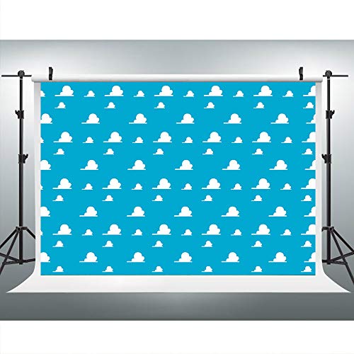 Blue Toy Backdrops for Baby Shower 10X7FT White Clouds Wallpaper Photography Backgrounds for Children Kids Birthday Party Photo Booth Props LUCKBTY BJLU37 - size: vinyl-10x7ft
