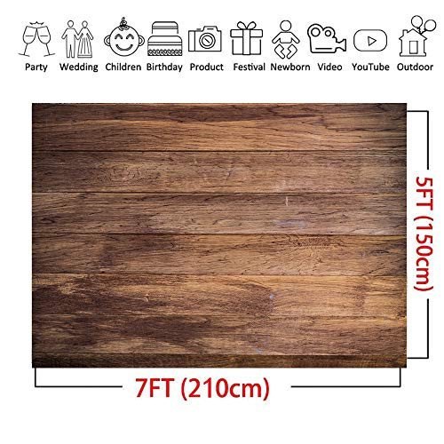 Rustic Horizontal Wood Backdrop 7x5ft – Vinyl Brown Plank Photography Background for Farm Birthday Party, Baby Shower, Barn Wedding, Food or Product Photography 082