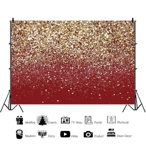 Red and Gold Backdrop Gold and Silver Glitter Backdrop for Wedding Party Birthday Party Graduation Party Happy New Year Banner Vinyl Studio Shooting Prop 5x5ft (150x150cm) - color: Red and Gold, size: 5x5ft (150x150cm)