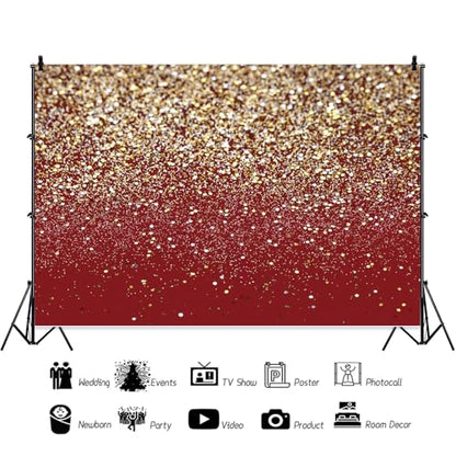 Red and Gold Backdrop Gold and Silver Glitter Backdrop for Wedding Party Birthday Party Graduation Party Happy New Year Banner Vinyl Studio Shooting Prop 5x5ft (150x150cm) - color: Red and Gold, size: 5x5ft (150x150cm)
