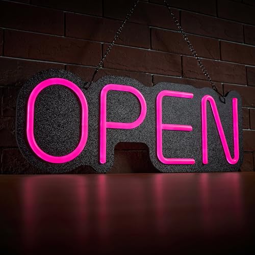 24 inch Neon Open Signs for Business, Open Sign with Textured Backboard LED Anti-Scratch Easy Dedust Neon Light for Business(Pink) - color: Pink