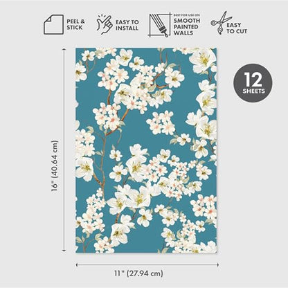 Main Street Peel and Stick Wallpaper Eco-Friendly Sheets 12 Pack, 11 X 16 Inch Magnolia Branches Design, Wall Mural for Home Decor, Removable Wall Decor Wallpaper Peel and Stick for DIY Projects - style: Magnolia Branches Design SCF