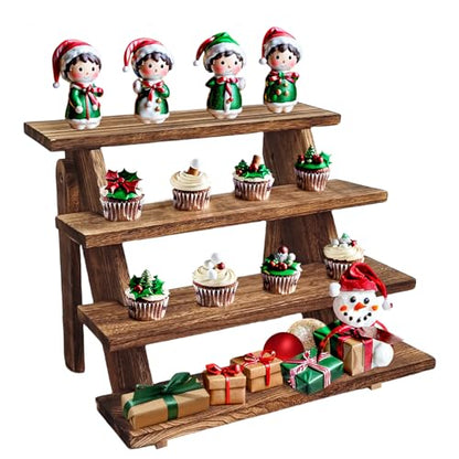 Wooden Cupcake Stand - 4 Tier Cupcake Display Stand, Rustic Tiered Display Stand, Tool Free Installation Cupcake Stand for Baby Shower Decorations Birthday Party Supplies