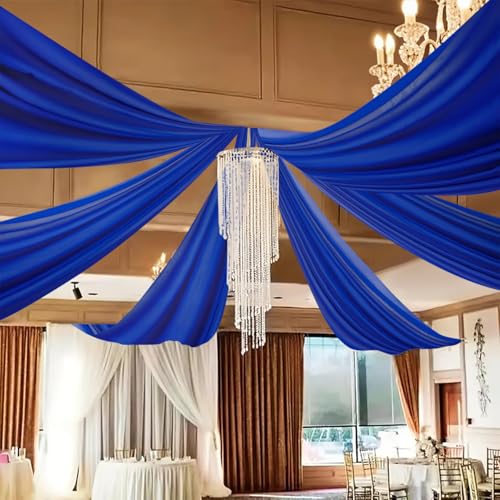 DUOBAO Royal Blue 5x20ft Chiffon Drapes | 6pc Elegant Sheer Wedding Backdrop Curtains | Perfect for Tent, Banquet Hall, and Photography - color: Royal Blue, size: 60"W x 240"L (Pack of 6)