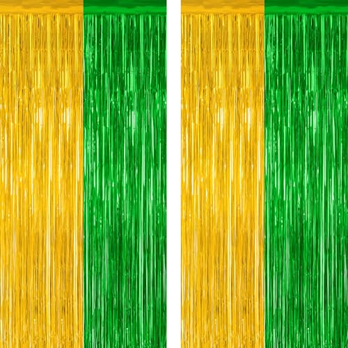 2 Pack Graduation Backdrop, Large Grad Decor 2026, Green Gold Graduation Photo Backdrop Fringe Curtains Party Streamer, Metallic Green and Gold Grad Decorations Class of 2026 - color: Green Gold, size: 2 PCS