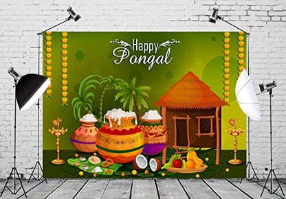 BELECO 9x6ft Fabric Happy Pongal Backdrop Indian Holiday Harvest Photography Background Holiday Celebration Party Decoration Banner Supplies Studio Photo Booth Video Shoot Props - size: 9x6FT