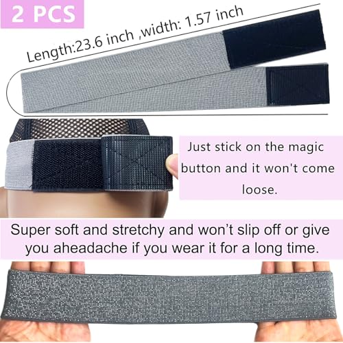 Elastic Bands for Lace Frontal Wigs and Edges - Adjustable Edge Wrap with Magic Buckle, Melting Band to Lay Edges and Keep Wig Grip - 2 Pcs Wig Accessories - color: Silver Gray, size: 1 Count (Pack of 4)