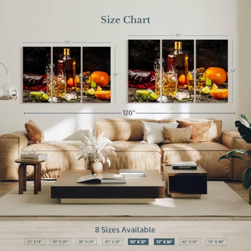 ElephantStock - Citrus Whiskey And Cigar Wall Art - Horizontal Multi Panel Canvas - 3 Piece Living Room Wall Decor - Photography Food And Drink Multi Piece Wall Art - Brown And Gray Decor - 50" x 32" - size: 50L" x 32W"