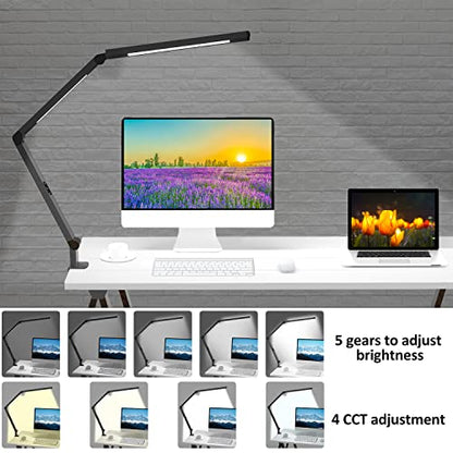 LED Desk Lamp with Clamp, Architect Desk Lamp with Dual Light and Adjustable Swing Arm, Clip-on Eye-Care 4 CCT Modes & 5 Brightness Levels Table Light Modern Computer Lighting for Home Office - color: Black+Touch