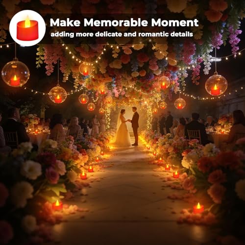Realistic Flameless LED Tea Lights - 24 Pack Premium LED Tea Lights for Christmas Mantel, Valentine's Dinner & Wedding Centerpieces (Red Base, 24 Pack) - color: Red Base, size: 24 Pack