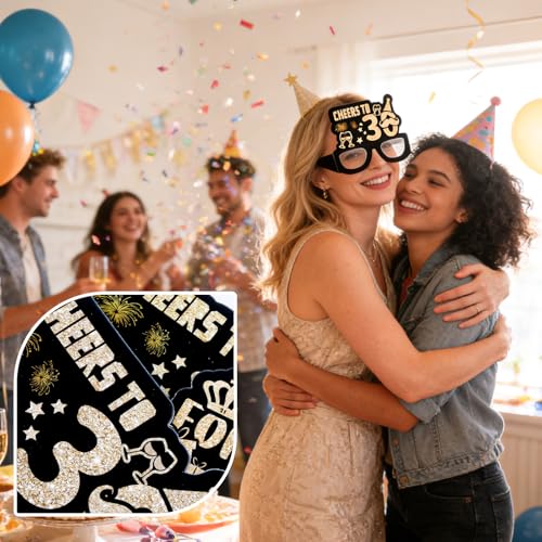 18th Birthday Paper Glasses Eyewear Decorations for Boys Girls - 6Pcs Black Gold Glitter Forever Young 18 Eyeglasses Photo Props, Vintage Eighteen Year Old Party Supplies - color: Black