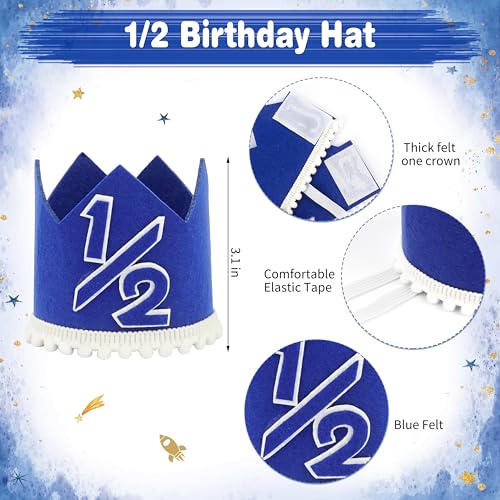 1/2 Birthday Blue Half Birthday Decorations - Blue Star It's My 1/2 Birth Banner, Glitter Cake Topper Tassel Wood Bead High Chair Banner & Crown, Hat Halfway to One Boy Girl Party Supplies - color: Star Blue