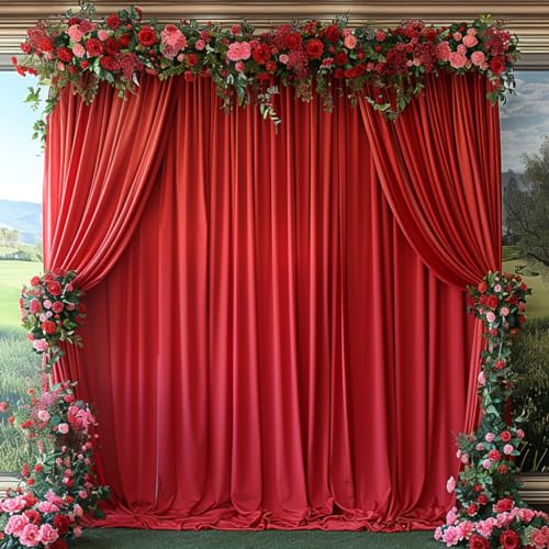 20x10ft Wrinkle Free Red Backdrop Curtain for Parties Soft Fabric Drapes Wedding Red Curtain Backdrop for Birthday Party Decorations Background for Photography 5x10ft, 4 Panels - color: Red, size: W5' X H10'(4 Panels)