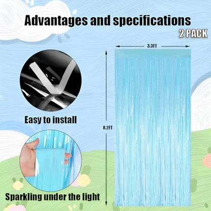 Valentines 2 Pack 3.3 * 8.3 ft Foil Curtain Metallic Tinsel Fringe Curtains Photo Booth Props Backdrop for Birthday Wedding Engagement Baby Christmas Holiday Celebration Party,Macaron Light Blue - color: Macaron Light Blue, size: 2 Pack