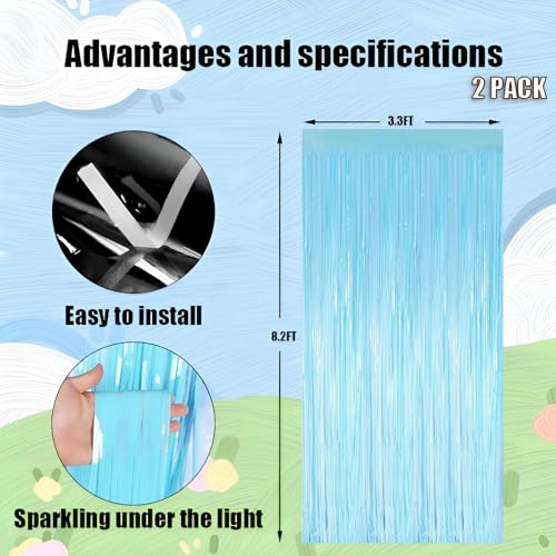 Valentines 2 Pack 3.3 * 8.3 ft Foil Curtain Metallic Tinsel Fringe Curtains Photo Booth Props Backdrop for Birthday Wedding Engagement Baby Christmas Holiday Celebration Party,Macaron Light Blue - color: Macaron Light Blue, size: 2 Pack