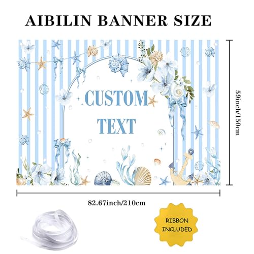 AIBIIN 7x5ft Summer Birthday Custom Backdrop Blue Coastal Ocean Theme Party Background with Seashell Starfish Floral Design Nautical Beach Decoration for Kids Adults Large Photo Booth Banner - color: Custom, size: 7x5ft
