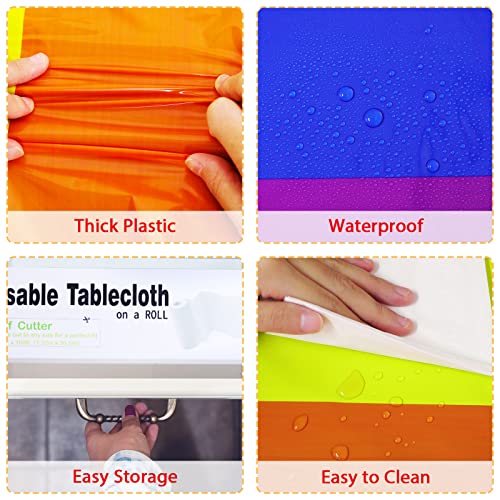 Carnival Pride Rainbow Striped Tablecloth Roll - 52 in x 100 in with Slide Cutter - Plastic Table Cloth Roll - Rainbow Party Table Cover for Indoor and Outdoor Family Parties and Celebrations - color: Rainbow