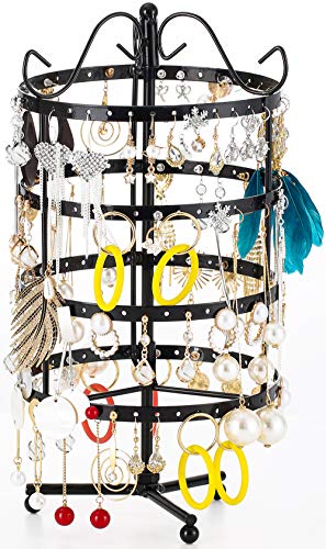 Sooyee Earring Holder Organizer,360 Rotating Earring Organizer,Jewerly Organizator 4 Tiers 144 Holes Earring Display Stands for Selling,Metal Jewlery Holder,Black - color: Metal Black