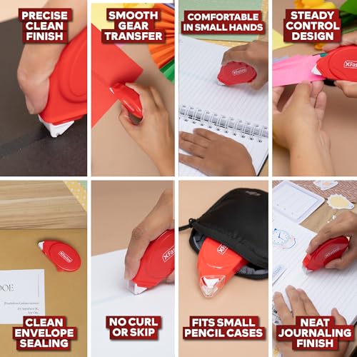 XFasten Glue Tape Roller for Scrapbooking 4-Pack Acid-Free Red Double Sided Tape Roller for Crafts, Photos, Bullet and Junk Journaling Supplies - Scrapbook Adhesive Runner (0.3 in x 30 ft) - color: Red