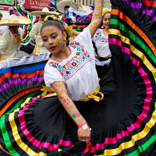 Cinco De Mayo Temporary Tattoos - Cinco De Mayo Decorations Fiesta Party Decorations Supplies Accessories Traditional Mexico Fiesta Party Favors Mexican Design Taco Celebration Gift Idea For Family