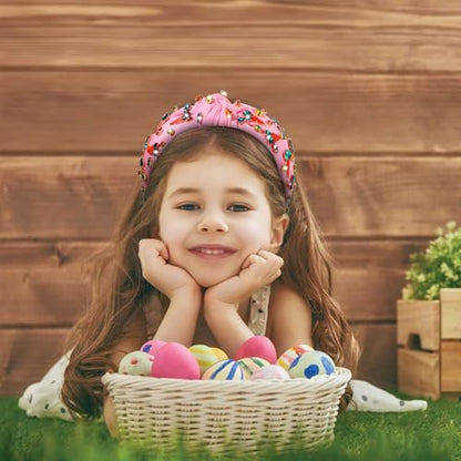 NVENF Easter Headband for Women Beaded Easter Rabbit Bunny Headband White Pink Crystal Pearl Knotted Hairband Happy Easter Hair Accessories Spring Holiday Headwear Outfits Gifts (Carrot B) - color: Carrot B