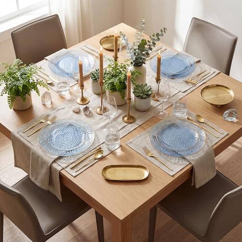 I00000 150Pcs Clear Blue Plastic Plates with Gold Rim,Blue Disposable Plates,Clear Hammer Patterned Disposable plates Set include 30 Dinner Plate,30 Dessert Plate,90 plastic Silverware Set for Party - color: Clear Blue