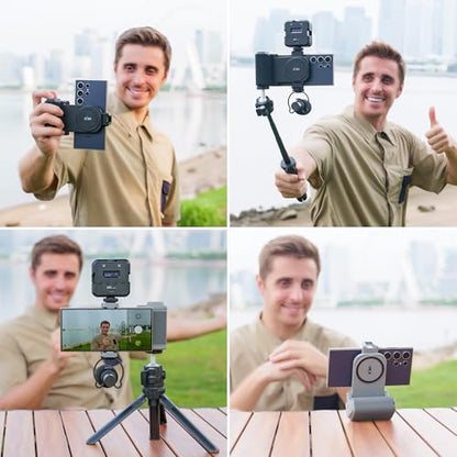 KIWIFOTOS Travel Phone Camera Grip Smartphones Camera Handle with Remote Control for iPhone 17 16 Pro Max Samsung Galaxy S25 S24 Selfie Vlog Video Shooting(Tripod NOT Included) - color: Clip on Phone Camera Grip Gray