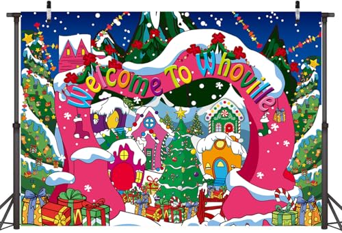 Welcome to Whoville Backdrop Winter Christmas Village Photography Background for Kids First Birthday Baby Shower Happy New Year Xmas Holiday Party Decoration Supplies Photo Props (6x4FT) - size: 6x4FT