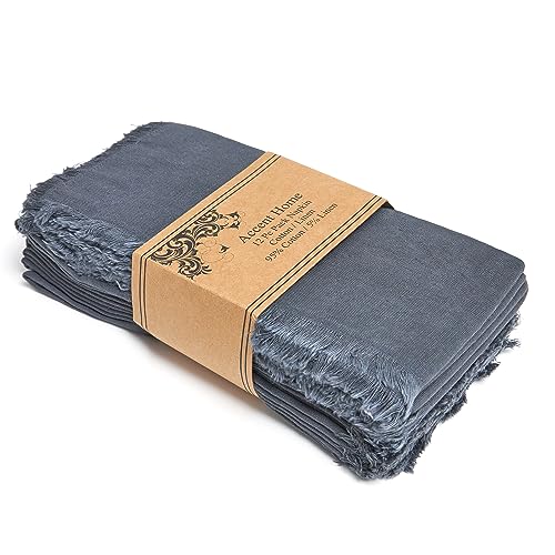 ACCENTHOME Grey Cotton Linen Napkin Set of 12 18x18 inch Dinner Napkins - Washable Soft Premium Hotel Quality Reusable Hemmed Edges Napkins Perfect Table Linens for Family Dinners, Weddings - color: 11 - Grey, size: 18"x18" - Pack of 12
