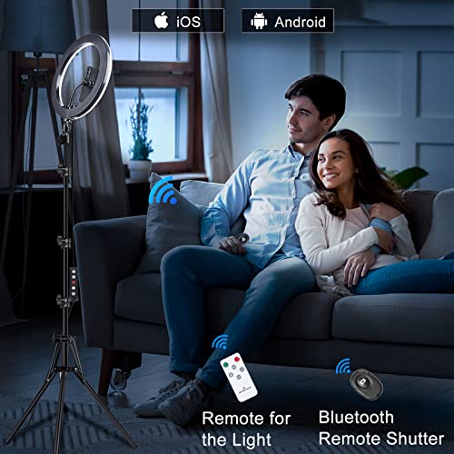 𝗡𝗲𝘄𝗲𝘀𝘁 13" Selfie Ring Light with 63" Stand and 3 Phone Holder, 53 Lighting Modes, iPad Holder, Remote, Desk Tripod, RGB Ringlight for iPhone. Vlogging Circle Led Halo Light Photo Video Kit - size: 13 inch - 53 Lighting Modes