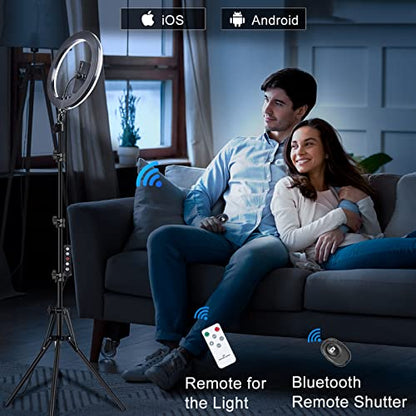 𝗡𝗲𝘄𝗲𝘀𝘁 13" Selfie Ring Light with 63" Stand and 3 Phone Holder, 53 Lighting Modes, iPad Holder, Remote, Desk Tripod, RGB Ringlight for iPhone. Vlogging Circle Led Halo Light Photo Video Kit - size: 13 inch - 53 Lighting Modes